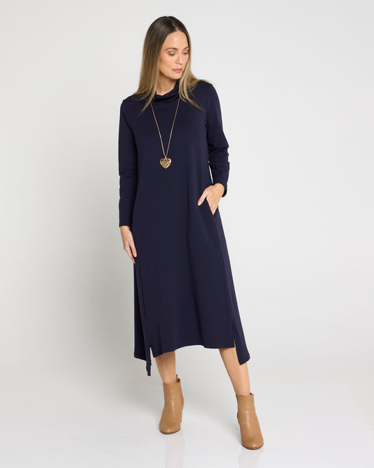 Margie Cowl Pocket Dress - Navy