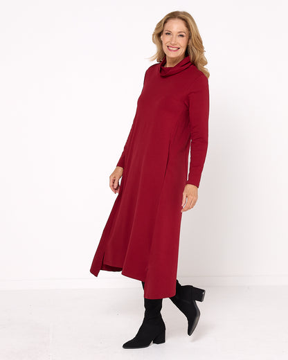 Margie Cowl Pocket Dress - Ruby Red