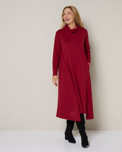 Margie Cowl Pocket Dress - Ruby Red