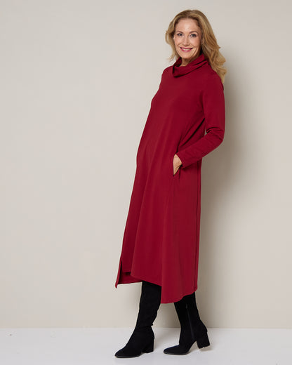 Margie Cowl Pocket Dress - Ruby Red