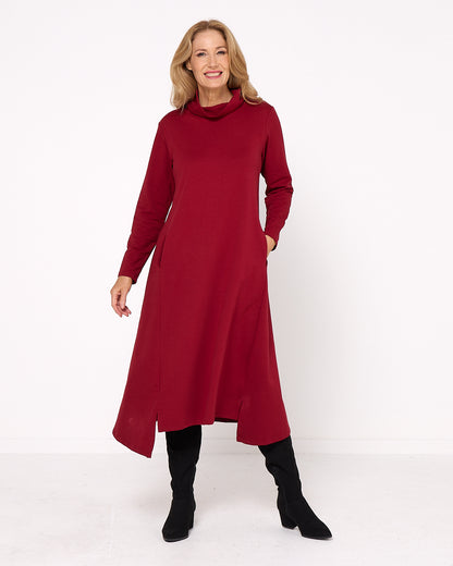 Margie Cowl Pocket Dress - Ruby Red
