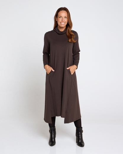 Margie Cowl Pocket Dress - Mocha