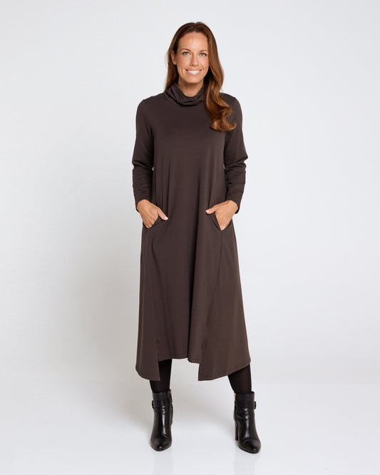 Margie Cowl Pocket Dress - Mocha
