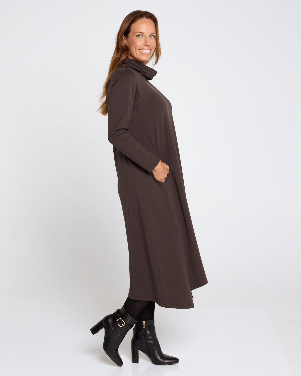 Margie Cowl Pocket Dress - Mocha