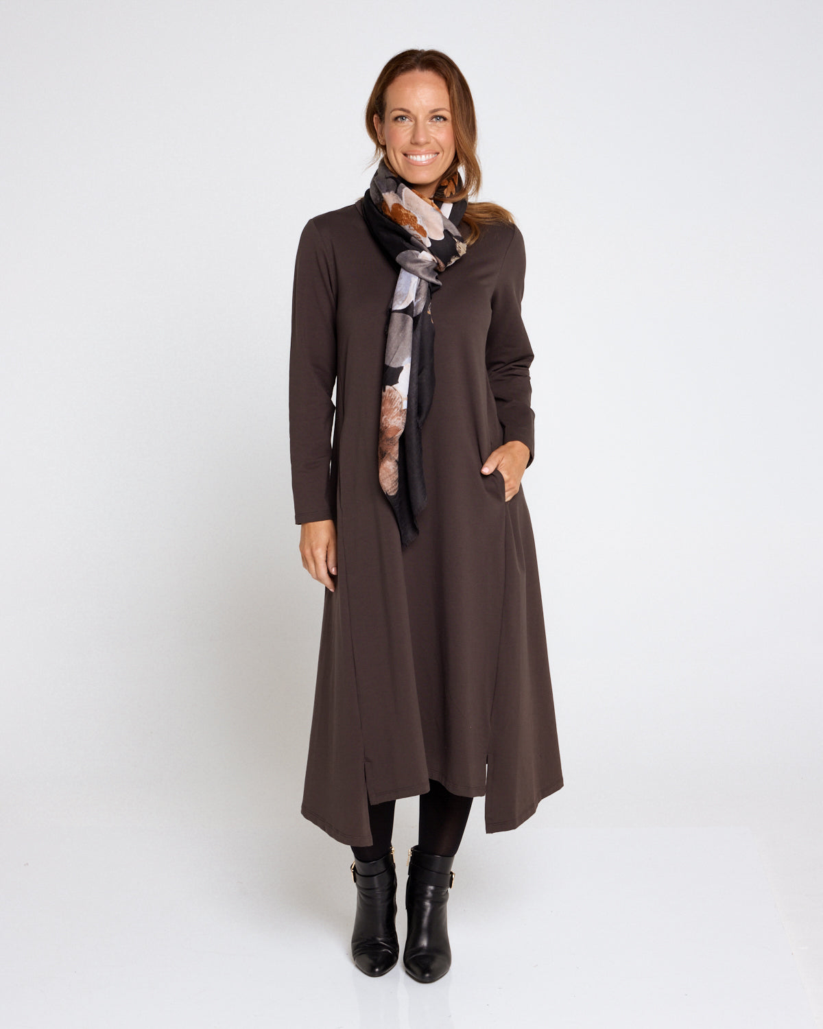 Margie Cowl Pocket Dress - Mocha