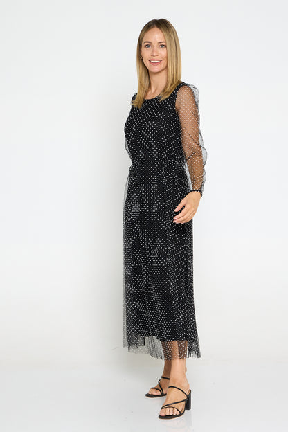 Carrie Tulle Dress - Black/Ivory Micro Spot