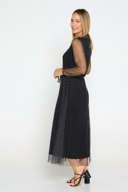 Carrie Tulle Dress - Black/Ivory Micro Spot