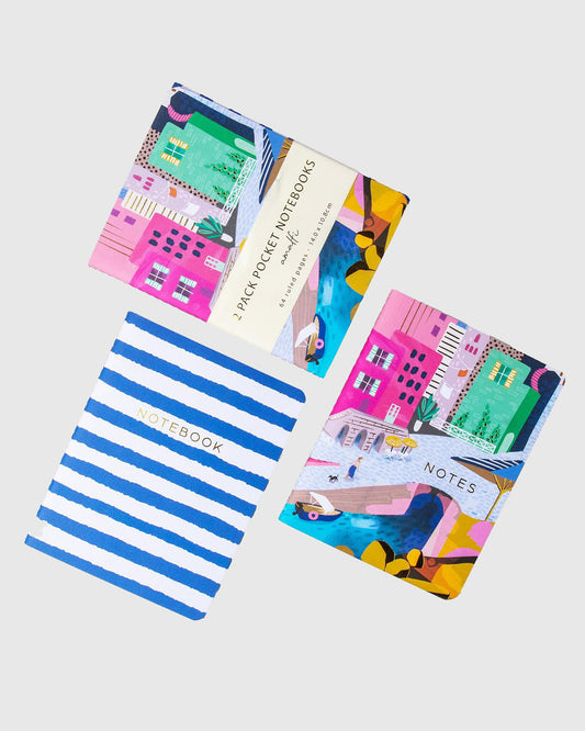 Amalfi Pocket Notebook 2 Pk - City Stroll/Blue Stripe