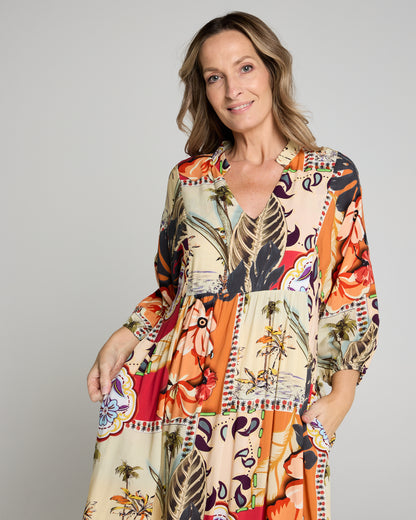 Amara Dress - Orange Floral Patch