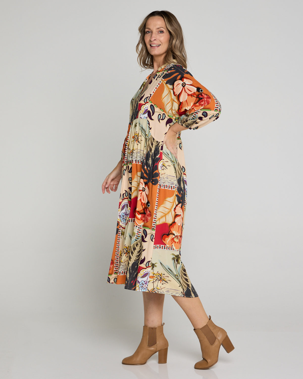 Amara Dress - Orange Floral Patch