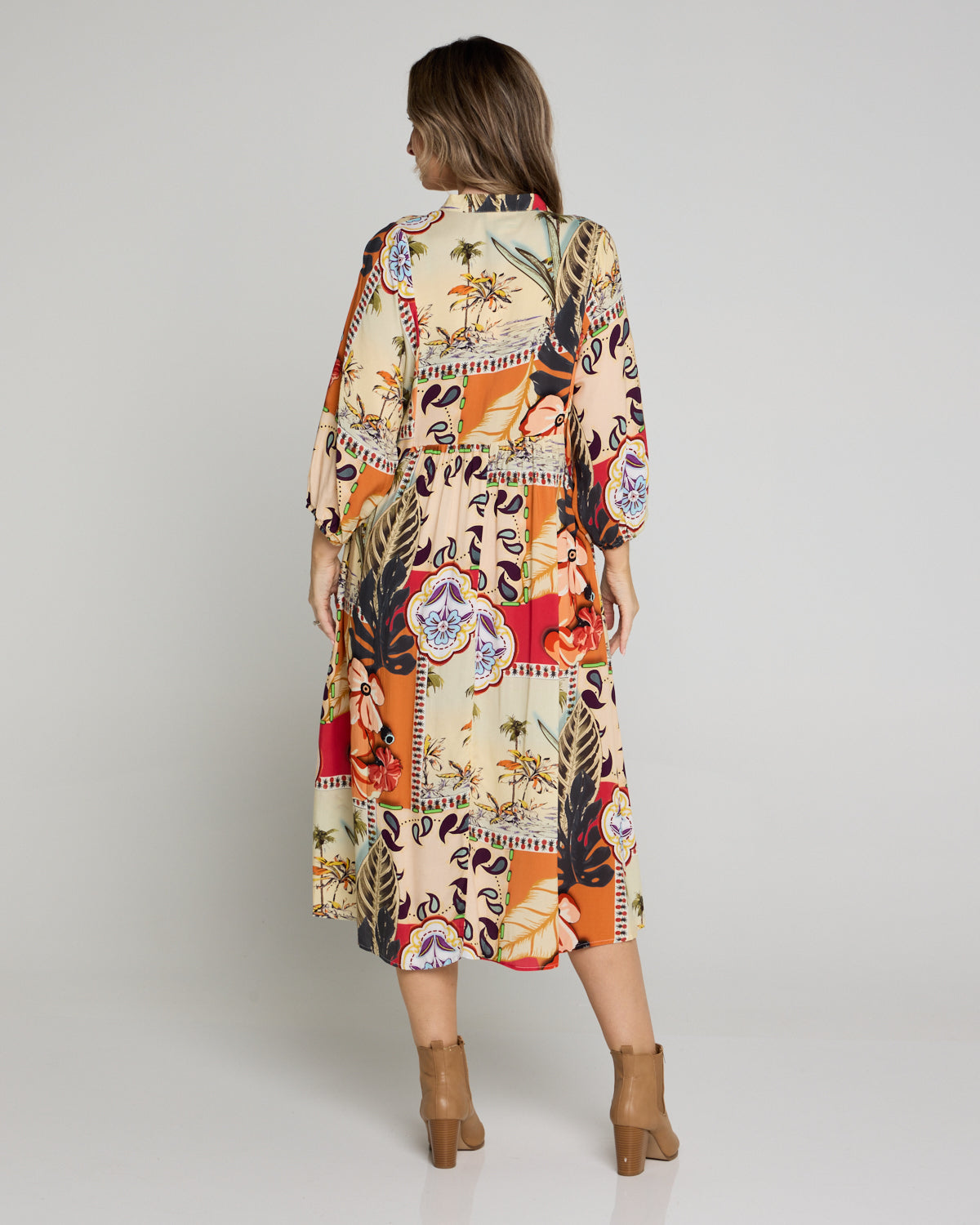 Amara Dress - Orange Floral Patch