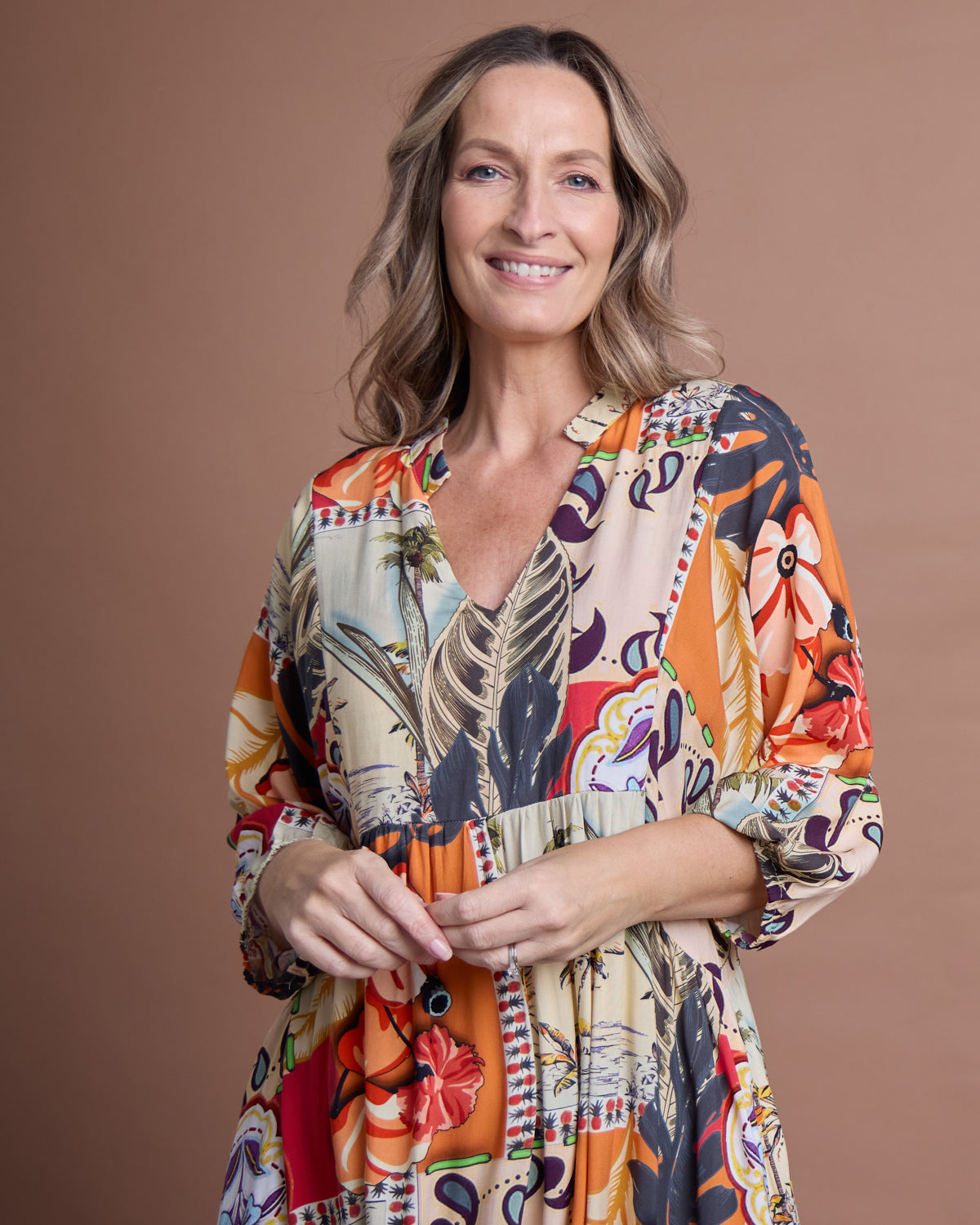 Amara Dress - Orange Floral Patch