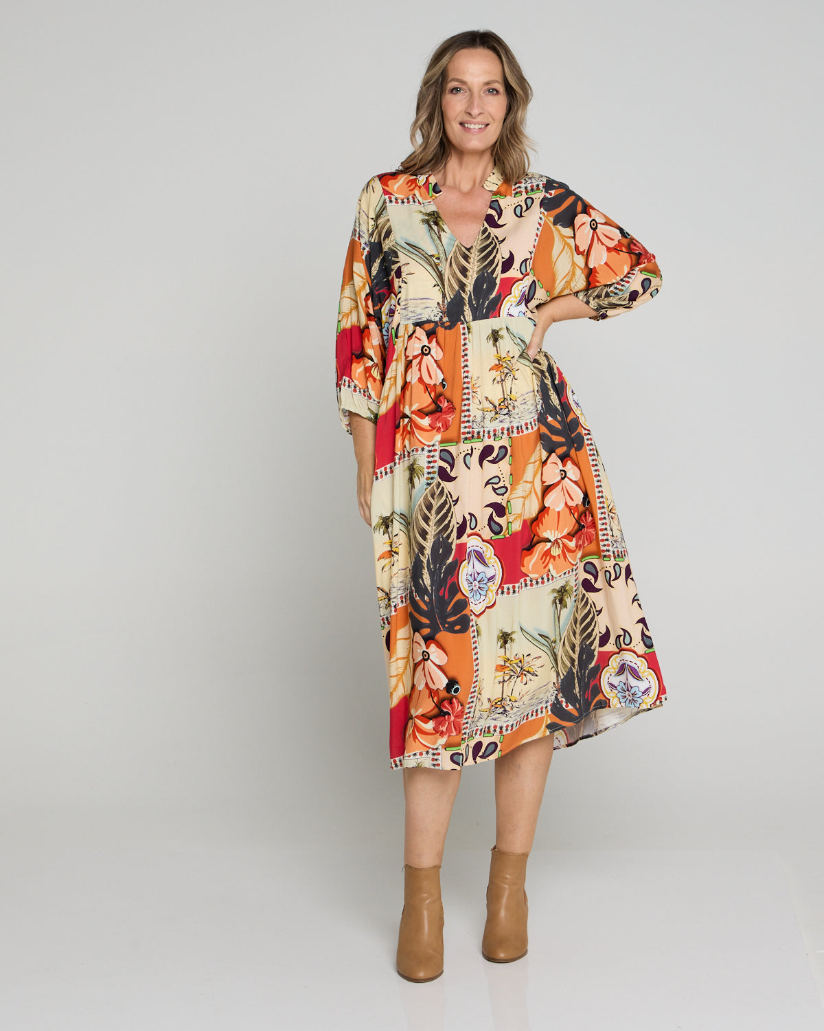 Amara Dress - Orange Floral Patch