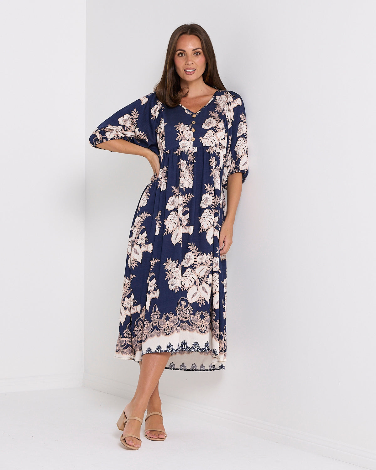 Sabina Dress - Navy/Lace Bouquet