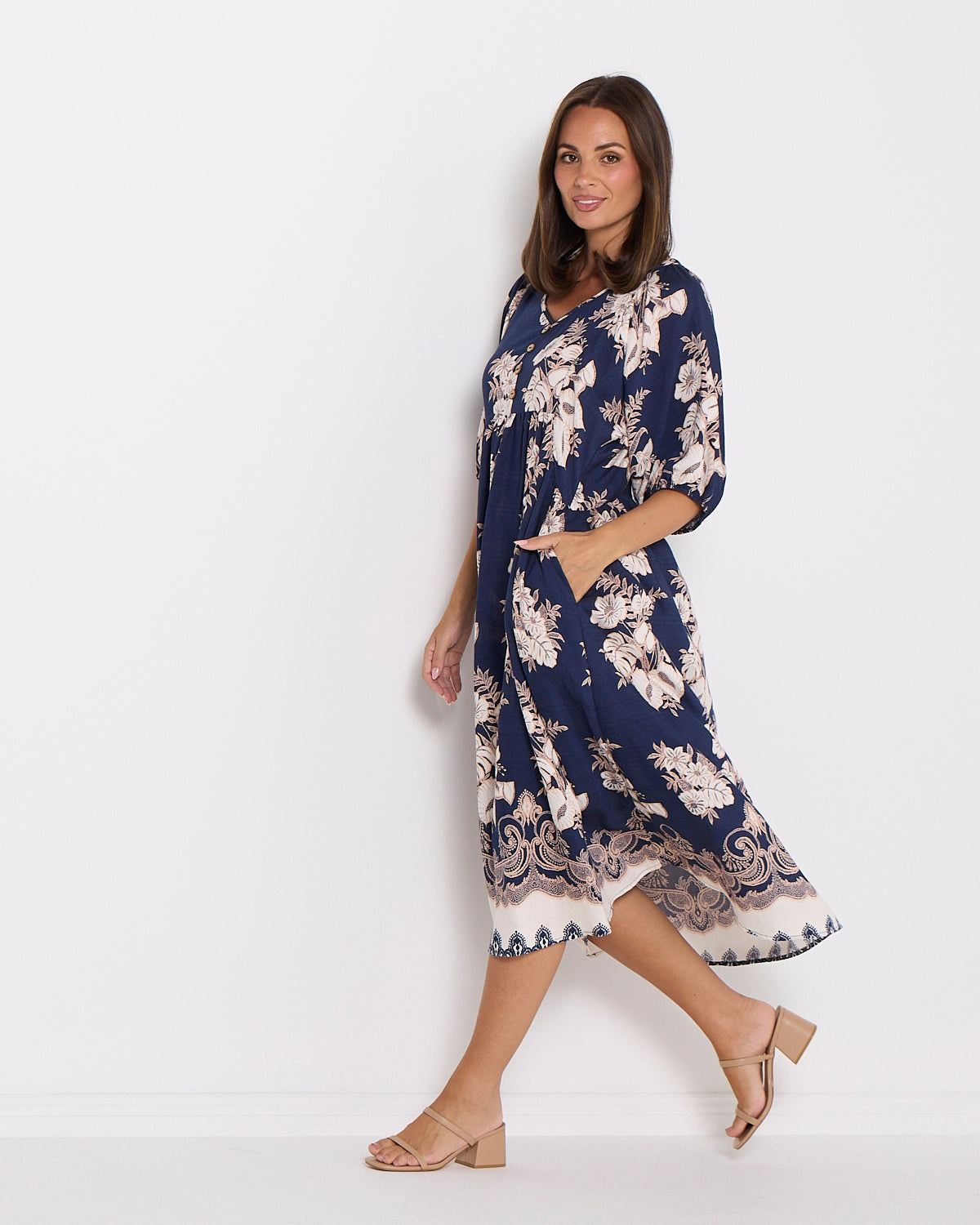 Sabina Dress - Navy/Lace Bouquet