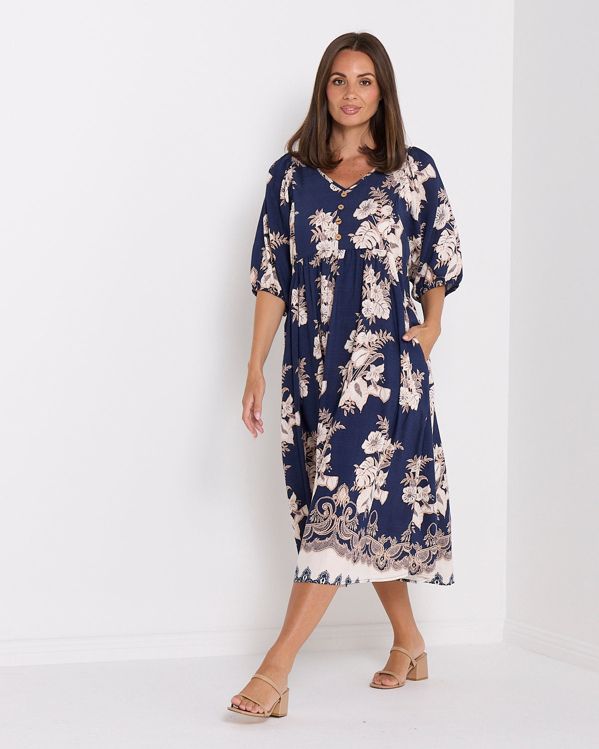 Sabina Dress - Navy/Lace Bouquet