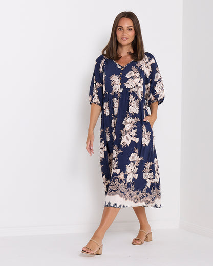 Sabina Dress - Navy/Lace Bouquet