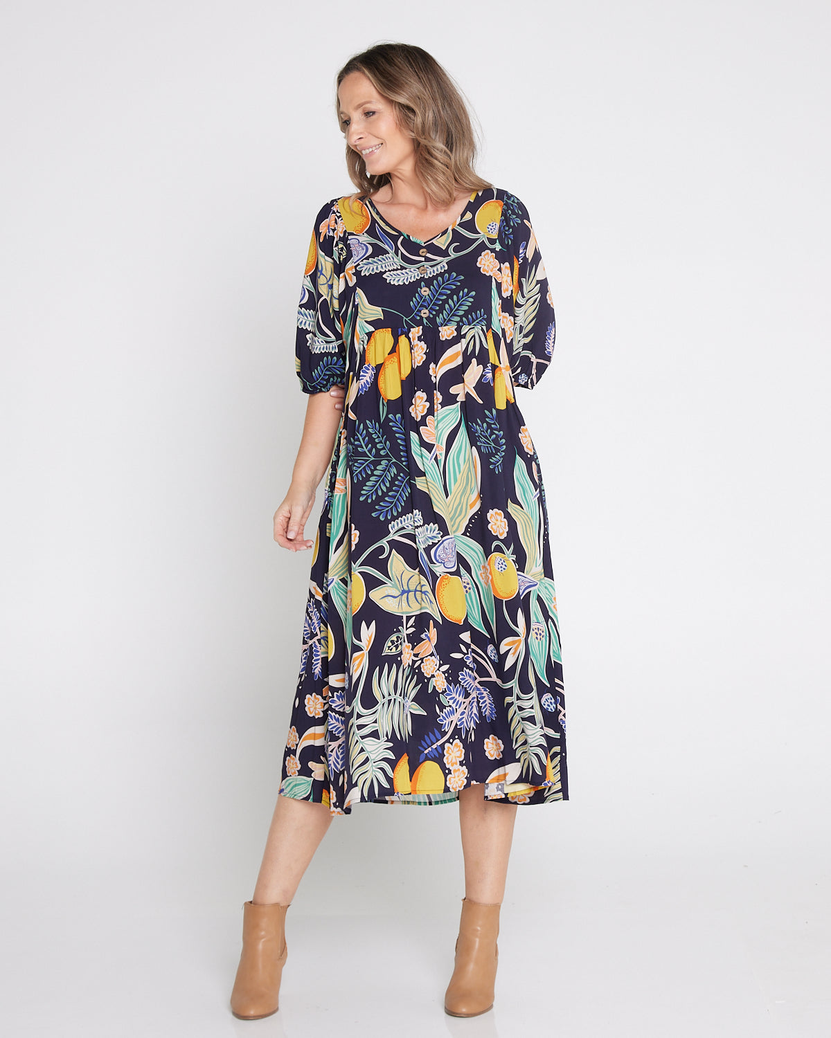 Sabina Dress - Navy Garden