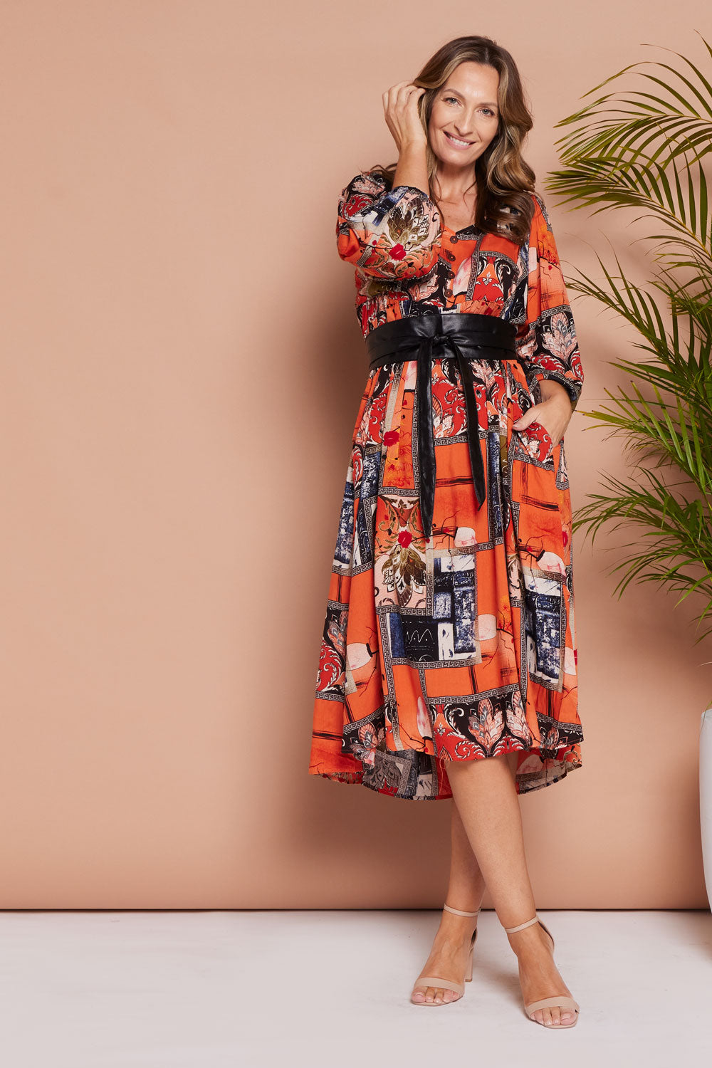 Sabina Dress - Orange Print