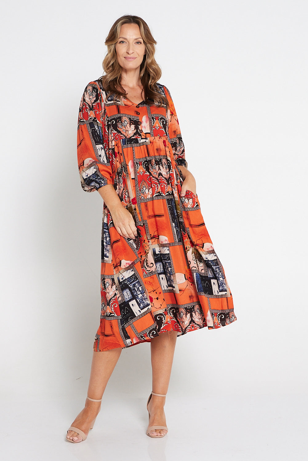 Sabina Dress - Orange Print
