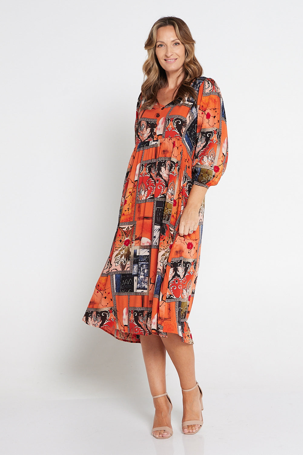 Sabina Dress - Orange Print