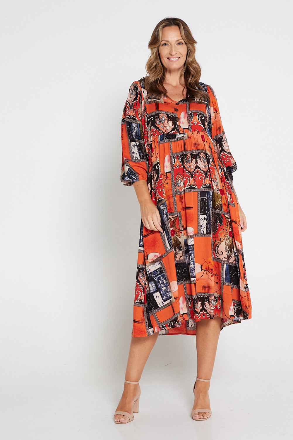 Sabina Dress - Orange Print