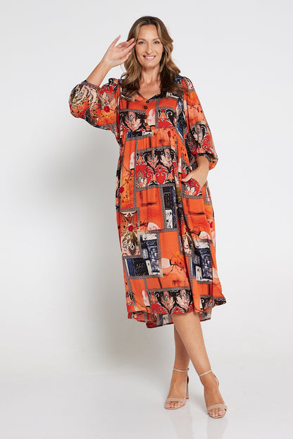 Sabina Dress - Orange Print