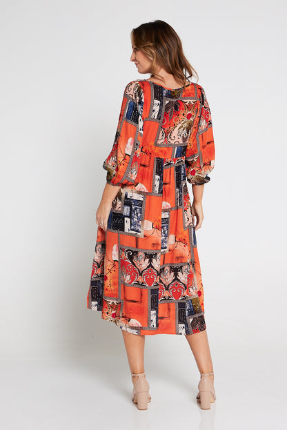 Sabina Dress - Orange Print