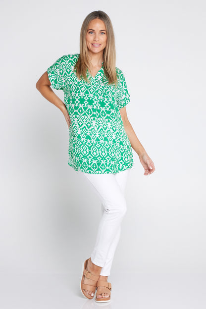 Safiya Top - Emerald Green/White