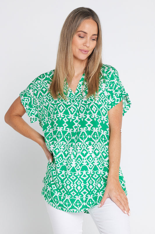 Safiya Top - Emerald Green/White