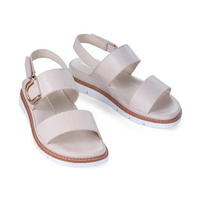 Sana Velcro Sandal in bone, pair, three-quarter view of the cushioned platform sole