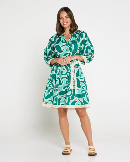 Santiago Tunic Shirt Dress - Teal/Jade Swirl