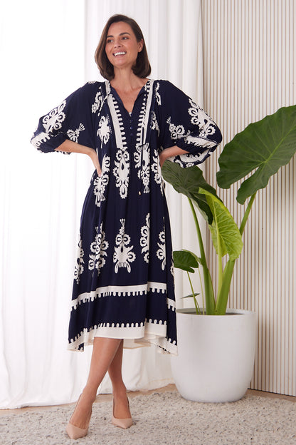 Margery Dress - Navy/White