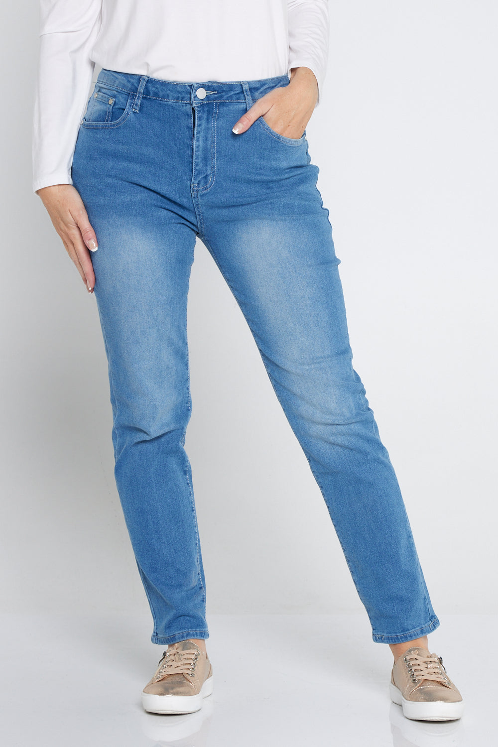 Savannah Cotton Jeans - Mid Denim