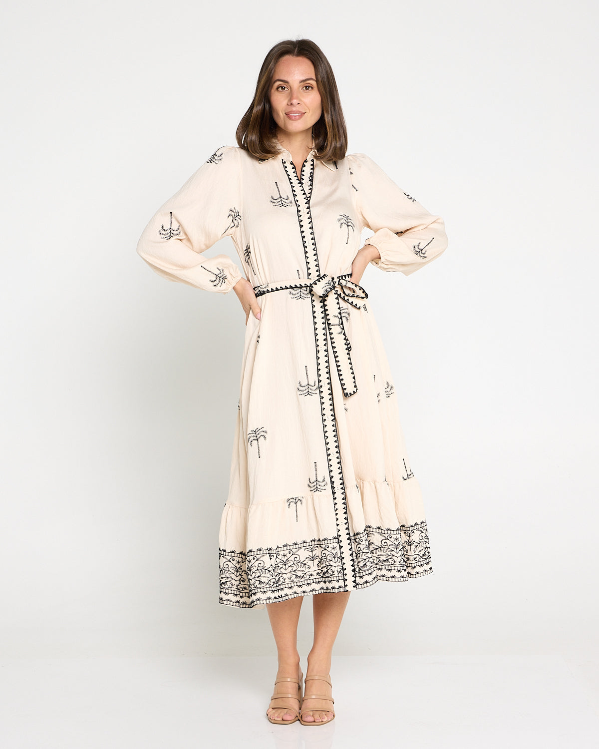 Selene Embroidered Dress - Cream/Black