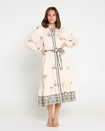 Selene Embroidered Dress - Cream/Black