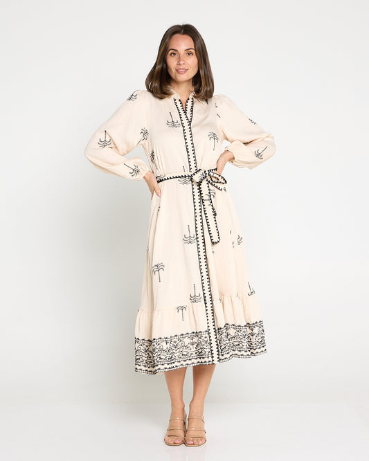Selene Embroidered Dress - Cream/Black