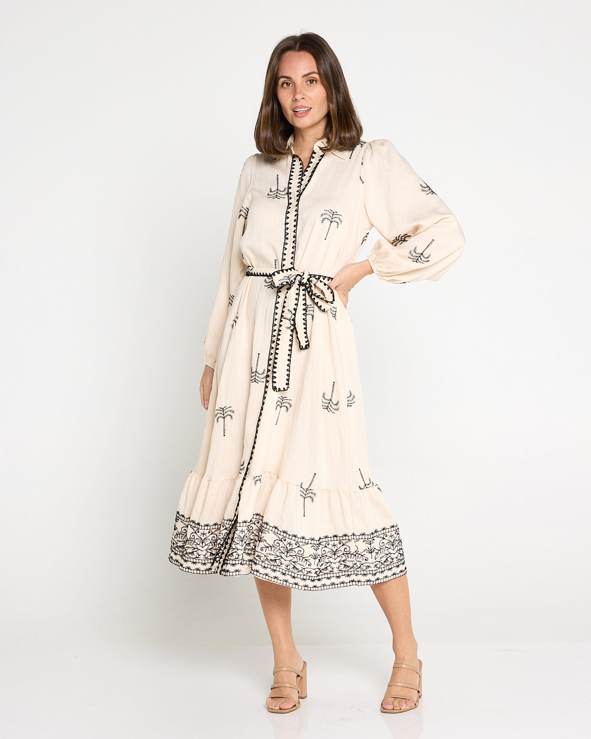 Selene Embroidered Dress - Cream/Black