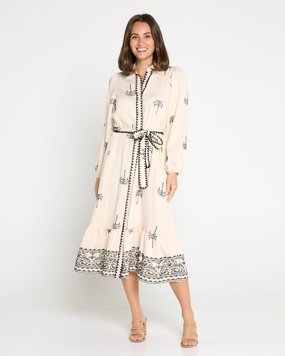 Selene Embroidered Dress - Cream/Black