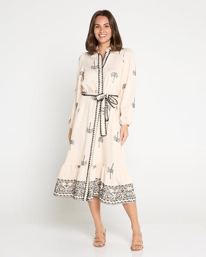 Selene Embroidered Dress - Cream/Black