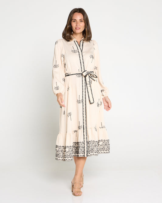 Selene Embroidered Dress - Cream/Black