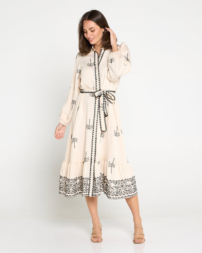 Selene Embroidered Dress - Cream/Black