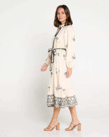 Selene Embroidered Dress - Cream/Black