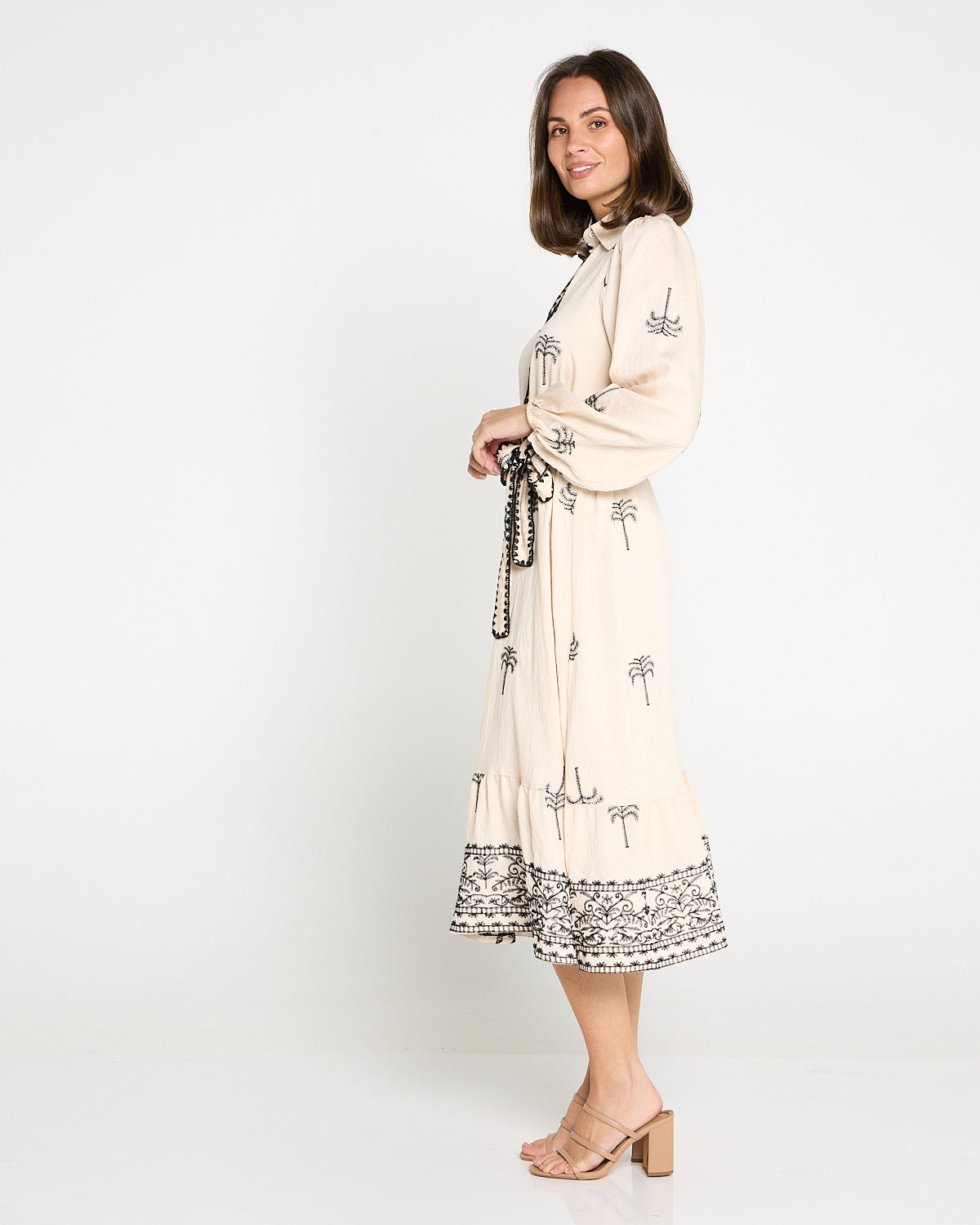 Selene Embroidered Dress - Cream/Black