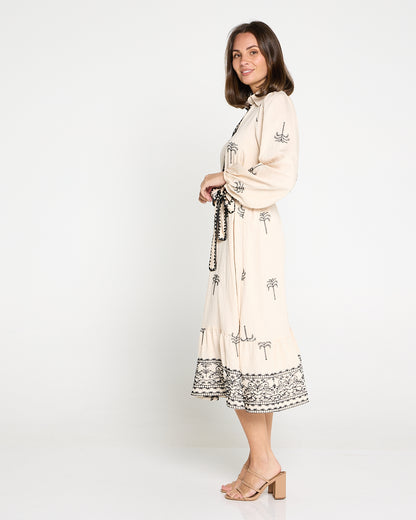 Selene Embroidered Dress - Cream/Black