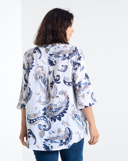 Sinclair Linen Cotton Top - Indigo Paisley