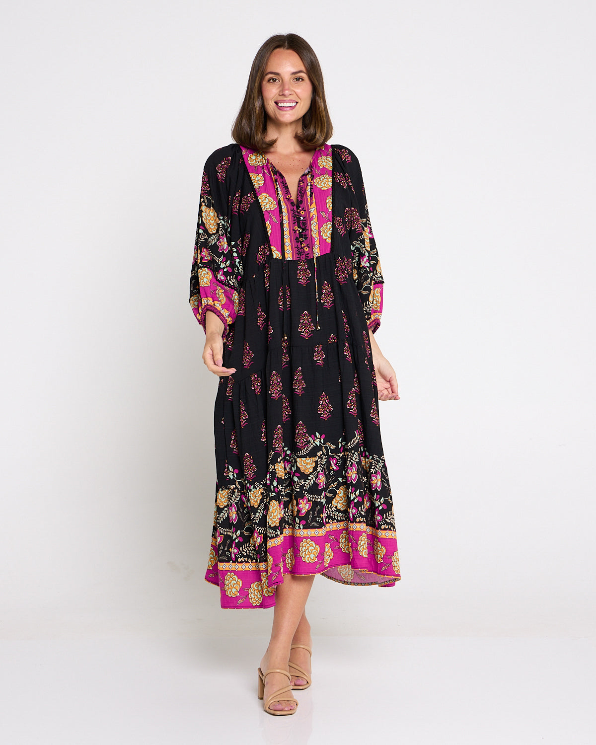Seraphina Dress - Black/Fuchsia Flourish