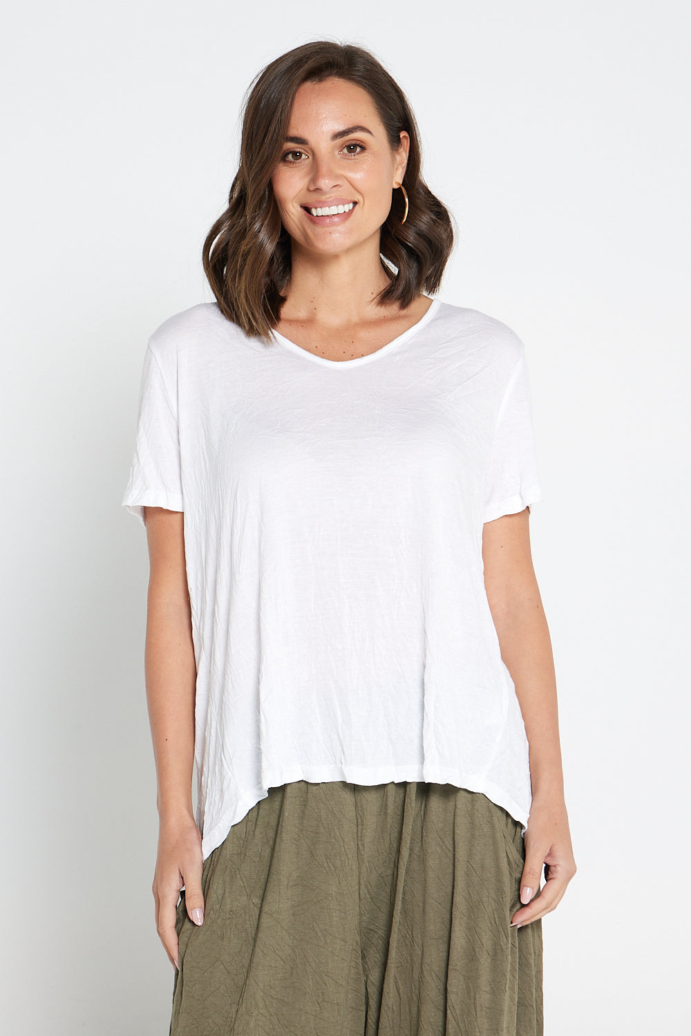 Shayla Crinkle Cotton Tee - White