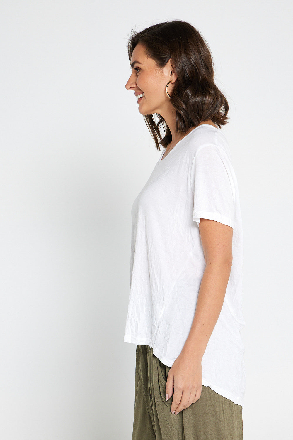 Shayla Crinkle Cotton Tee - White