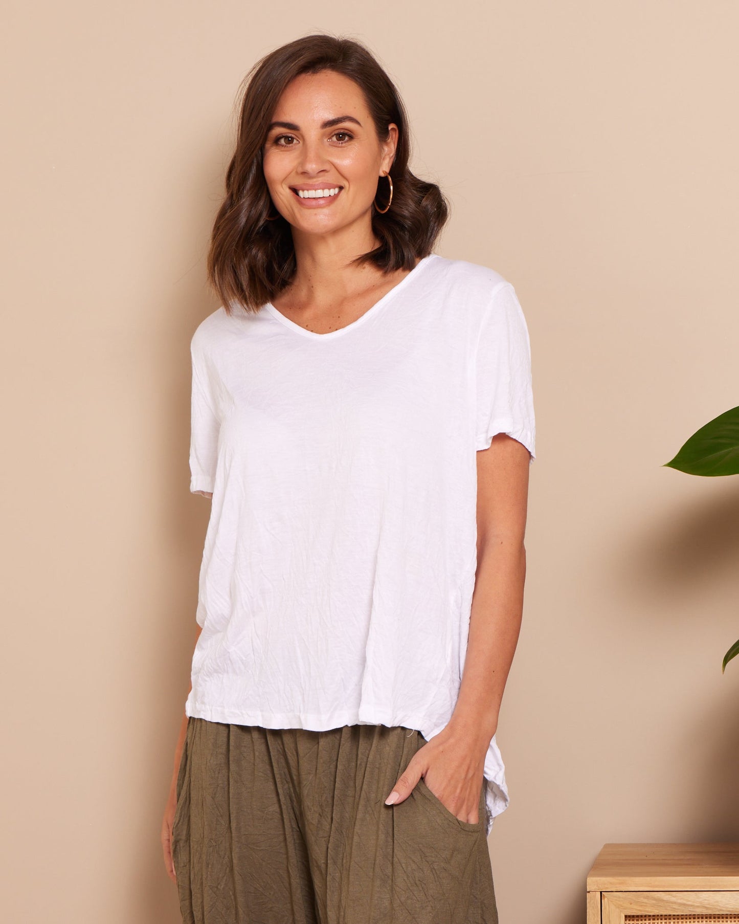 Shayla Crinkle Cotton Tee - White